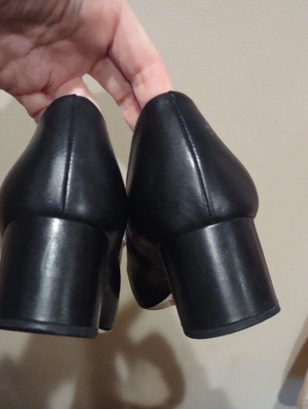 Tory Burch Black Leather Chunky Heel with Crystal Logo Medallion - Picture 9 of 15